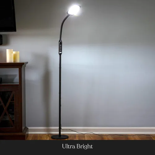 Vista 3 de Brightech Litespan - Lámpara LED de pie y escritorio 2 en 1, altura ajustable, sombras, cuello, luz esteticista para pestañas, lámpara de pie