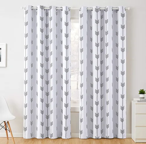 Vista 9 de HLC.ME Paneles de cortinas opacas con estampado de flechas para oscurecer la habitación, con ojales, para habitación de niños, juego de 2