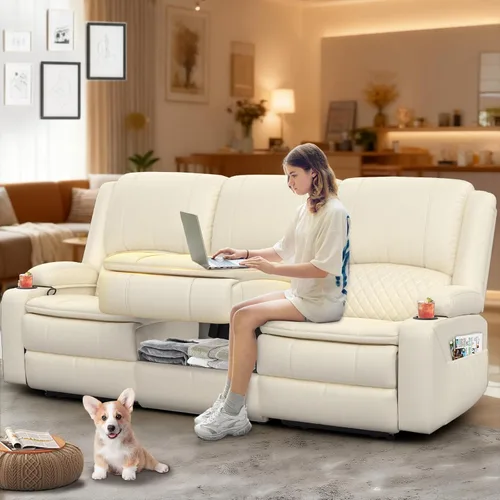 Vista 40 de Yolsali Sofá reclinable, sofá reclinable manual de 3 plazas con cojín de 2 niveles, sofás reclinables para sala de estar con consola removible