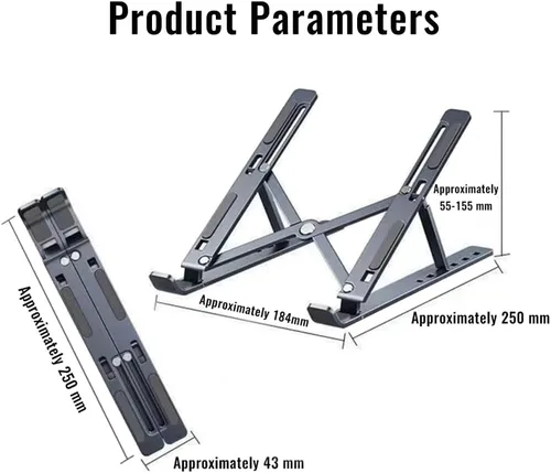 Vista 7 de Soporte para computadora portátil de escritorio, soporte para iPad, aleación de aluminio, plegable portátil, 7 niveles ajustables, ergonómico