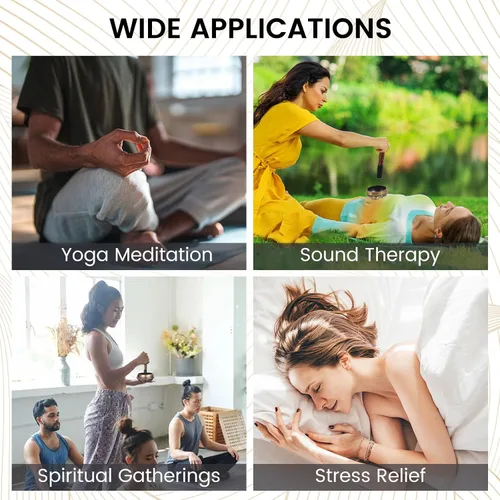 Vista 7 de DomeStar Juego de cuencos tibetanos cantores, auténtico juego de meditación hecho a mano para alivio del estrés, yoga con mazo y cojín para terapia