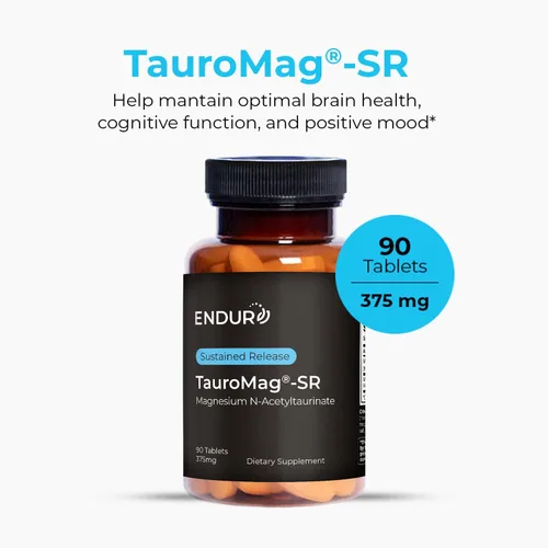 Vista 2 de ENDUR-TAUROMAG - Magnesio + Taurina - SR (liberación sostenida) 375 mg - Nootrópico para apoyo a la salud cerebral, relajación, concentración
