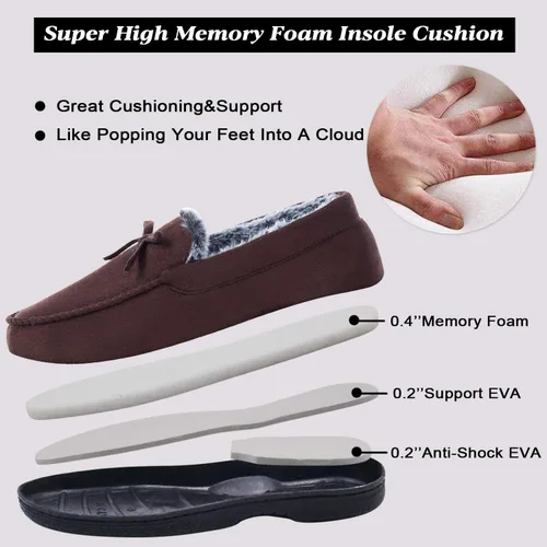 Vista 4 de DL - Pantuflas para hombre de ante con espuma viscoelástica, forro de piel sintética, para interiores y exteriores, suela exterior antideslizante
