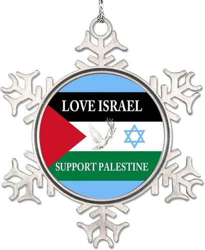 Vista 16 de Adornos de copo de nieve con la bandera estadounidense de Israel United We Stand with Israel, decoraciones de Navidad para árbol, adornos de Navidad