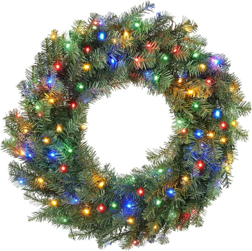 Vista 9 de Casafield Corona de Navidad artificial de abeto de 24 pulgadas, decoración navideña, 200 puntas de PVC para puerta delantera, ventana o mantel