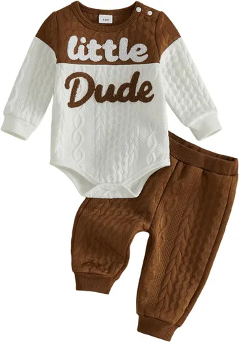 Vista 10 de Conjunto de 2 piezas de ropa para bebé niña y niño, sudadera con letras de mamá y niño, conjunto de 2 piezas White Brown