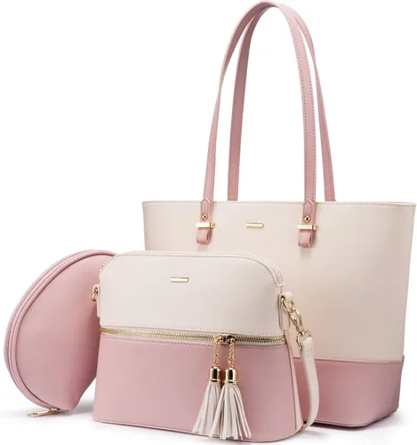 Vista 13 de LOVEVOOK Bolsos de mano para mujeres, bolsos de hombro, bolso tote, bolso satchel, bolso hobo, conjunto de bolso de 3 piezas