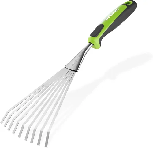 Vista 9 de WORKPRO Rastrillo de mano de 16", rastrillo de jardín de acero inoxidable resistente con mango suave, pequeña herramienta de mano de jardín