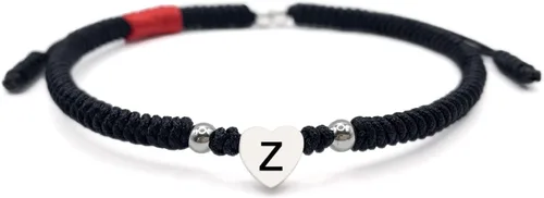 Vista 29 de LAMIBEE Initial Letter Bracelet, Protection and Lucky String Bracelet, Black Red Bracelet with Inspirational Card, Heart Link Bracelet for Men