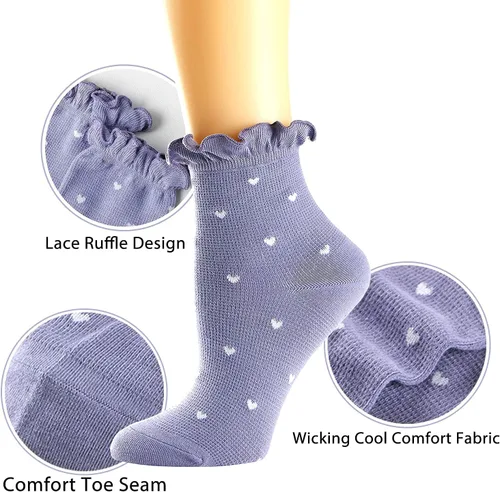 Vista 5 de Mcool Mary Calcetines para mujer, con volantes, casuales, transpirables, de algodón, de punto de lechuga, paquete de 6, Multi