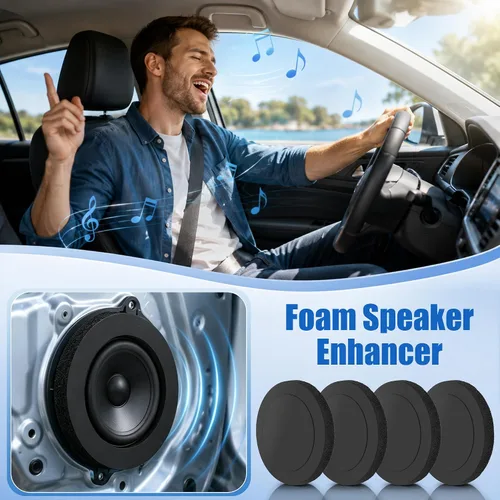Vista 7 de Potenciador de altavoz de espuma de 6.5 pulgadas, 4 anillos rápidos de altavoz autoadhesivo, kit universal de bloqueo de graves de esponja de alto