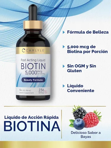 Vista 4 de Carlyle Biotin 5000mcg Liquid Drops 4 fl oz para mujeres y hombres