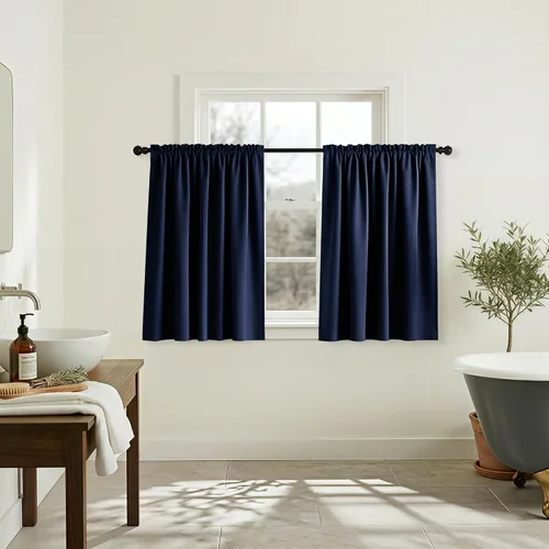 Vista 22 de Mrs.Naturall - Cortinas opacas cortas beige para ventanas pequeñas de 18x24 pulgadas de largo