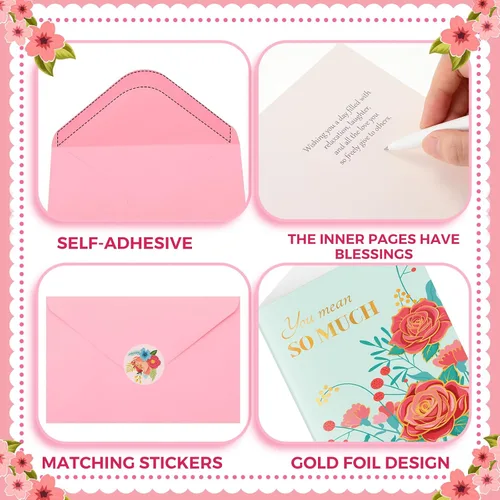 Vista 4 de Crtiin Juego de 240 tarjetas para el Día de la Madre a granel 2026 tarjetas de felicitación florales para madre con sobres rosados, 6 diseños