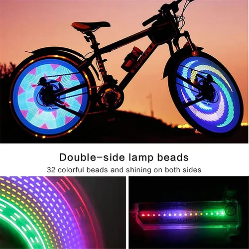 Vista 3 de Luz de rueda de bicicleta, luces de rueda de neumáticos de bicicleta, 32 luces LED de flash con radios, 32 patrones diferentes, cambio de luces