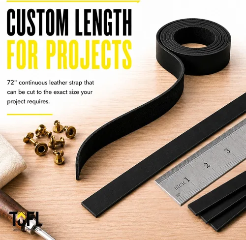 Vista 3 de TOFL Correas de piel, para hacer manualidades, de 5/8 x 1/8 x 72 pulgadas. Negro