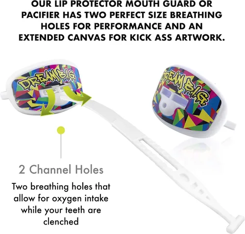 Vista 6 de Damage Control - Protector bucal para deportes, boquilla para chupete, protector bucal de fútbol con correa de casco, protege los dientes