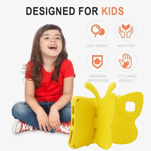 Vista 29 de FW Fire 7 - Funda para tablet para niños, Amazon Fire 7 2022, funda de mariposa con luz de atril, EVA, protección contra caídas, resistente, a