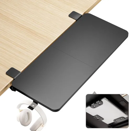 Vista 15 de PEGZONE Bandeja extensora de escritorio, estante de escritorio con abrazadera de 24 x 12 pulgadas, extensión de escritorio con cajón