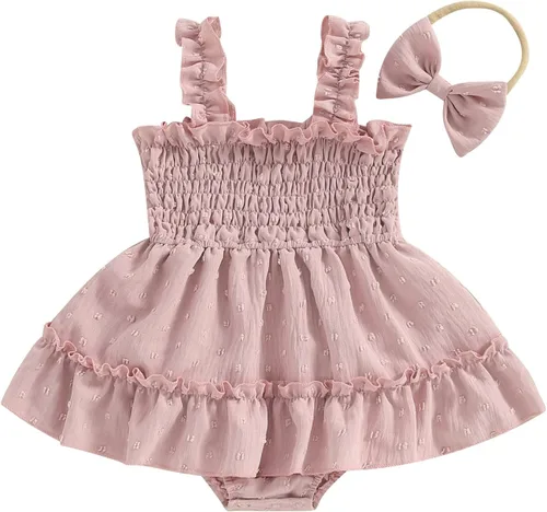 Vista 8 de Mameluco de verano para niña, sin mangas, vintage, con burbujas, vestido de mameluco lindo y diadema