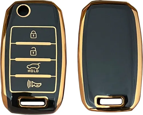 Vista 4 de Funda para llavero Kia con llavero para Kia Rio Optima Soul Sportage Sorento Carens con control remoto inteligente (negro)