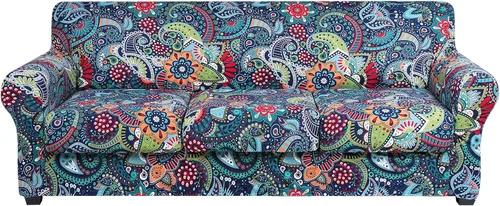 Vista 61 de hyha Funda para sofá, fundas para sofá biplaza, diseño floral, elásticas, estampadas, 3 piezas, fundas para sofá de 2 cojines separados, protector