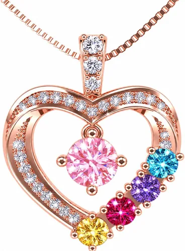Vista 12 de Central Diamond Center Collar con piedra natal de corazón para madre e hijo con 1-6 piedras preciosas de imitación en plata de ley, oro de 10