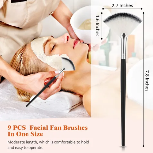 Vista 2 de 9 piezas de brochas de mascarilla facial en abanico, brochas aplicadoras faciales suaves, herramientas para peeling, maquillaje glicólico para crema