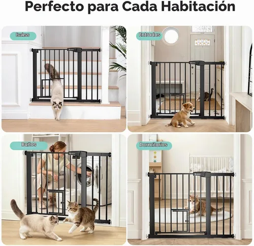 Vista 6 de COMOMY Puerta para mascotas de cierre automático con puerta de gato, puerta Negro