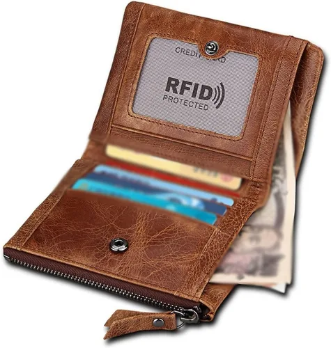 Vista 3 de TAUFE Men's Wallets, Men's Crazy Horse Leather Leather Wallet for Man Wallet Short (Color Coffee)