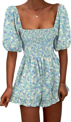 Vista 10 de Jeanewpole1 Womens Short Wide Leg Rompers Floral Printed Jumpsuit Negro