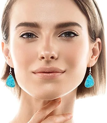 Vista 2 de Pendientes turquesa de plata de ley 925 y piedras preciosas auténticas, Metal Gema, Turquesa