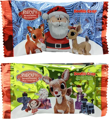 Vista 2 de Fruidles Dulces navideños de chocolate Rudolph, doble crujiente, rellenos de bolsas de fiesta de chocolate con leche, envueltos individualmente