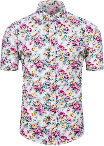 Vista 21 de TUNEVUSE - Camisa de manga corta para hombre con botones, diseño floral, camisa hawaiana de playa de verano de algodón Estampado de plátano.