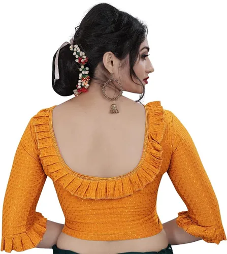 Vista 2 de Blusa Sari Sari elástica con mangas 34 jacquard, con volantes, confeccionada para mujer