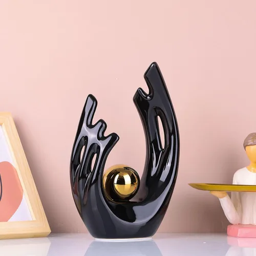 Vista 5 de XMGZQ Estatuas y esculturas de cerámica abstracta, estatuas de cerámica de arte negro y dorado, decoración moderna para el hogar, sala de estar