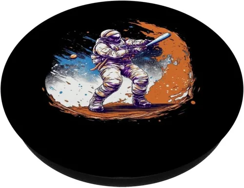 Vista 2 de Disfraz de astronauta juega béisbol en el espacio para hombres y niños PopSockets intercambiables PopGrip