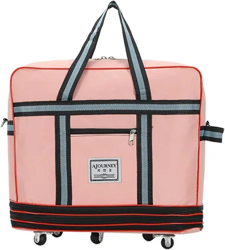 Vista 2 de Radefasun Bolsa de viaje Oxford expandible extra grande con ruedas, impermeable, ligera, plegable, maleta, Rosado, Equipaje extensible central