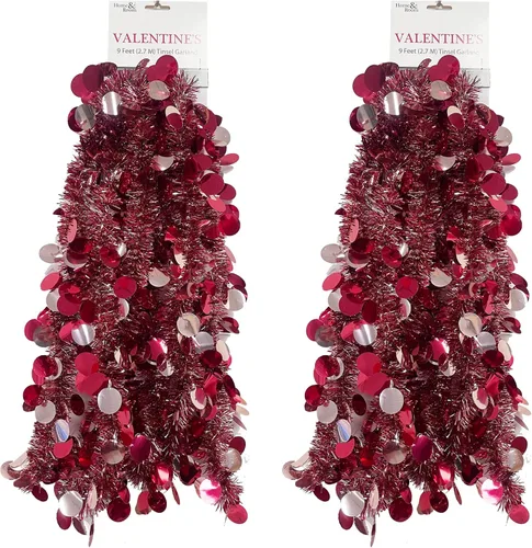 Vista 2 de Brite Star Guirnalda de oropel de 9 pies, rojo/rosa, lentejuelas troqueladas