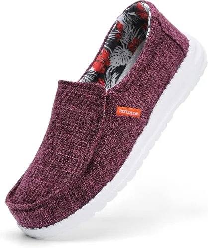 Vista 2 de ROTJACM Zapatos casuales de tela para mujer, zapatos de lona cómodos y anchos con puntera tipo mocasín, ligeros, zapatos para caminar al aire libre