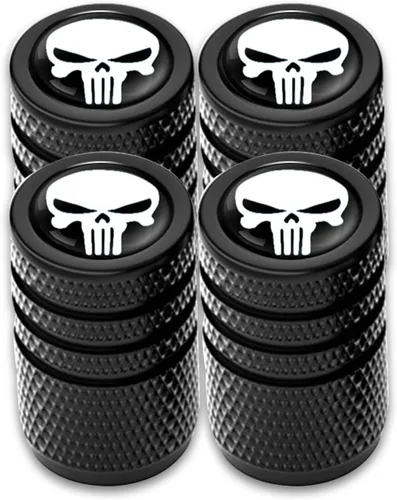 Vista 8 de Ajxn Paquete de 4 tapones de válvula de neumático de calavera, tapa universal para válvula de aire de neumático de automóvil, tapas de válvula