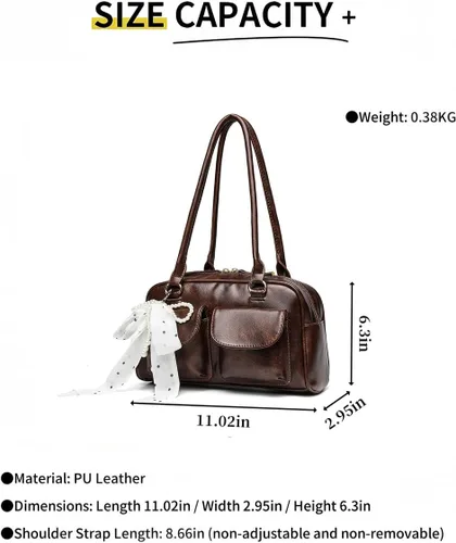 Vista 2 de Y2K - Bolsos de hombro para mujer a la moda, bolso Boston retro de piel sintética, ligero y versátil para el trabajo y los viajes