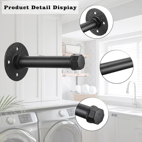Vista 4 de Sumnacon 2 Piezas Barra de Ropa de Tubo Industrial de 5.9 Pulgadas – Perchero de Metal Rústico de Servicio Pesado con Tornillos, Soporte para Ropa