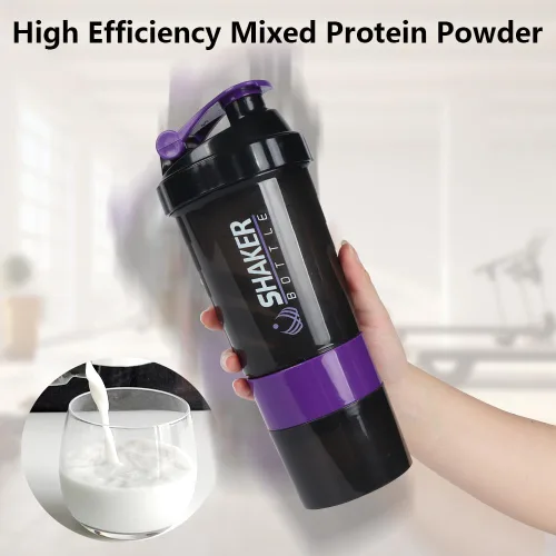 Vista 3 de XSUPER Botella Batidora, Botella Batidora a Prueba de Fugas para Mezclas de Proteínas, Vaso de 3 Capas de 16oz con Tapa Desenroscable