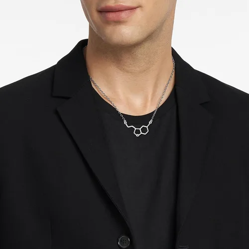 Vista 4 de LUHE Collar de molécula de serotonina de plata esterlina, pulsera, collar de molécula de cafeína para mujer