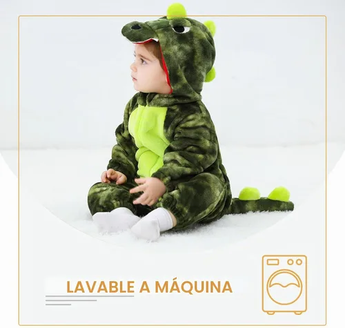 Vista 7 de TONWHAR - Disfraz de dinosaurio para niños pequeños, mameluco de animal para Halloween para niños y niñas Verde militar