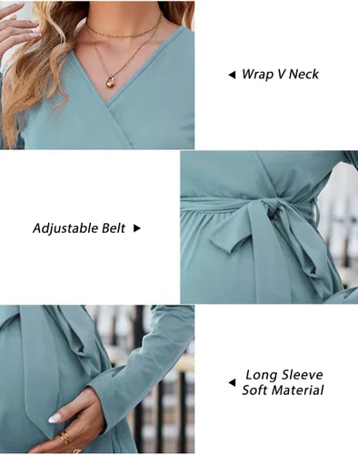 Vista 6 de OUGES Túnicas de maternidad para mujer, camisas de manga larga, cuello en V, ropa de maternidad de enfermería, blusa casual de embarazo