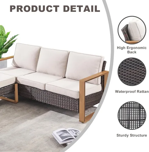 Vista 3 de Rilyson Sofá de mimbre para patio al aire libre, sofá de muebles de patio de ratán con marco resistente, mimbre de polietileno para todo
