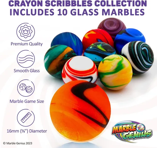 Vista 3 de Marble Genius Canicas para coleccionistas, diseño de garabatos, 0.630 in, 10 canicas de vidrio hechas a mano, regalos para amantes del mármol