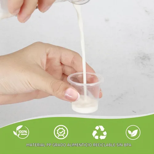 Vista 3 de Mini vasos de gelatina desechables de 0.6 oz/0.7 fl oz, pequeños vasos de muestra de plástico transparente para degustación de alcohol de tequila
